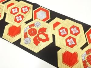 アンティーク　亀甲に草花模様織り出し袋帯（着用可）